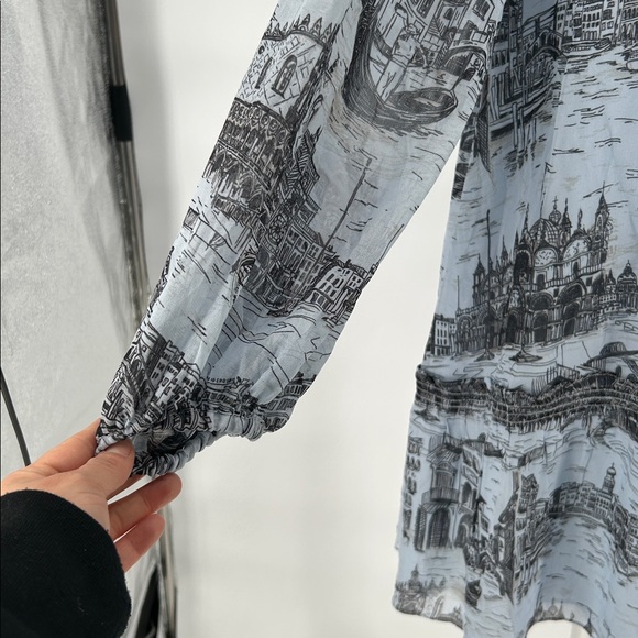 Derek Lam - Pale Blue & Black Toile Print Chiffon Dress Sz 8 - Picture 7 of 10